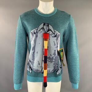 JW ANDERSON Size M Blue Multi Color Knitted Wool Blend Crew Neck Sweater